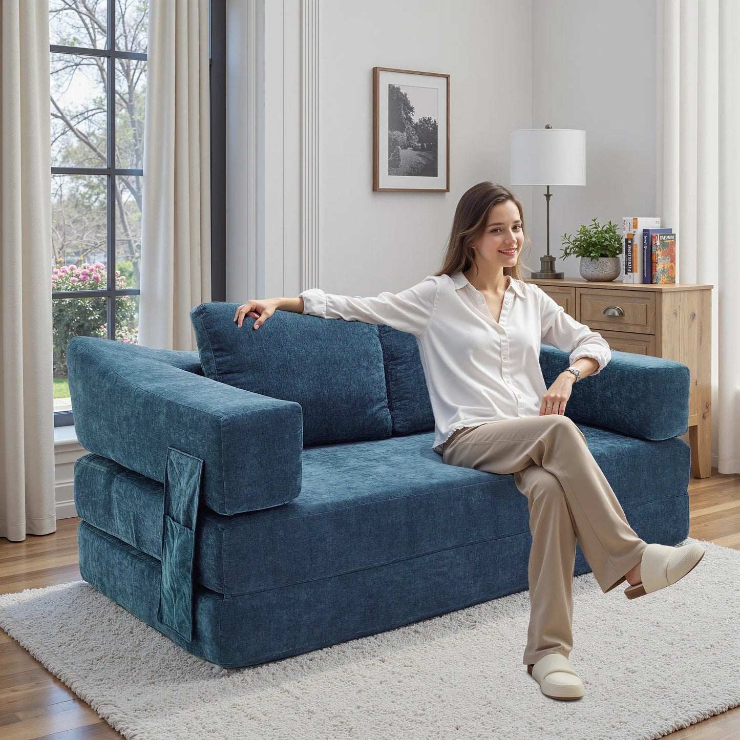 Divano letto trasformabile imbottito 70.87, poltrona trasformabile, comodo divano per soggiorno, camera da letto, tessuto ciniglia