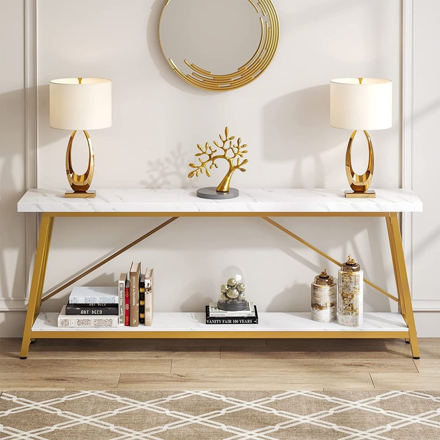 Tavolino da divano extra lungo da 70,9 pollici, tavolo da consolle industriale per ingresso