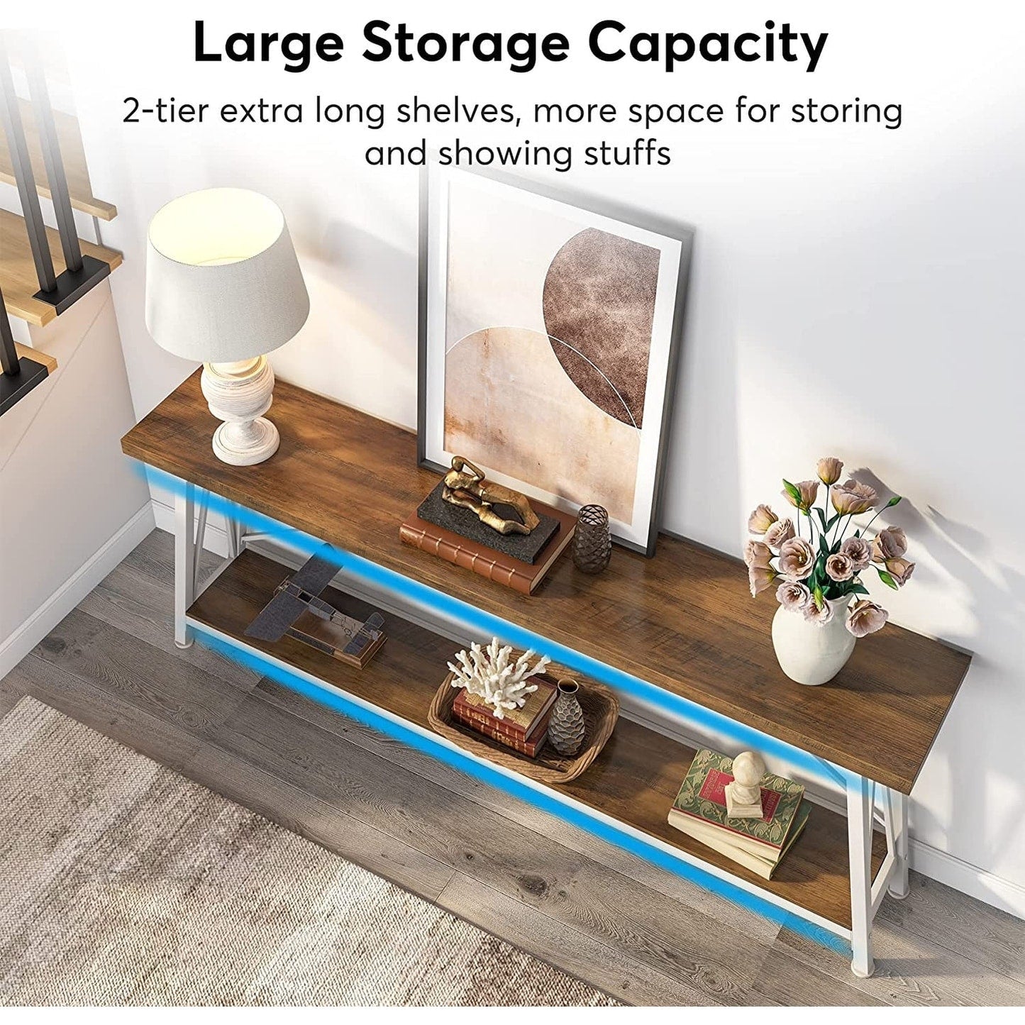 Tavolino da divano extra lungo da 70,9 pollici, tavolo da consolle industriale per ingresso