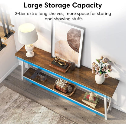 Tavolino da divano extra lungo da 70,9 pollici, tavolo da consolle industriale per ingresso