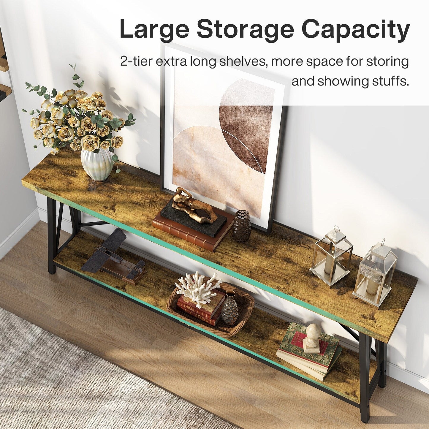 Tavolino da divano extra lungo da 70,9 pollici, tavolo da consolle industriale per ingresso