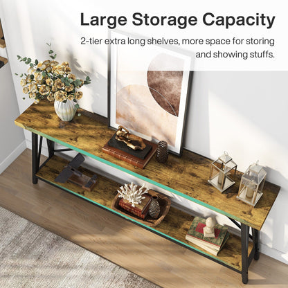 Tavolino da divano extra lungo da 70,9 pollici, tavolo da consolle industriale per ingresso