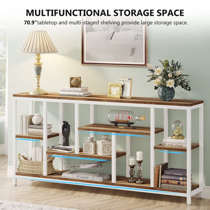 Tavolo da divano consolle da 70,9 pollici con contenitore, tavolo da ingresso a 3 livelli per corridoio