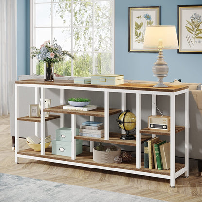 Tavolo da divano consolle da 70,9 pollici con contenitore, tavolo da ingresso a 3 livelli per corridoio