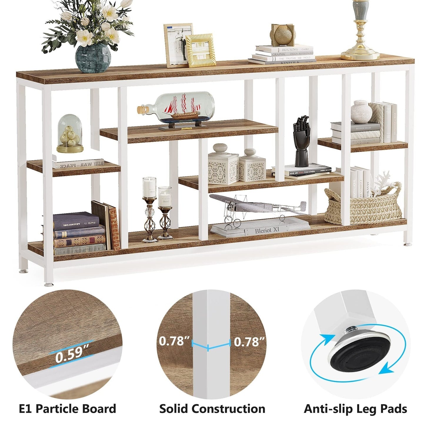 Tavolo da divano consolle da 70,9 pollici con contenitore, tavolo da ingresso a 3 livelli per corridoio