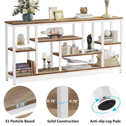 Tavolo da divano consolle da 70,9 pollici con contenitore, tavolo da ingresso a 3 livelli per corridoio