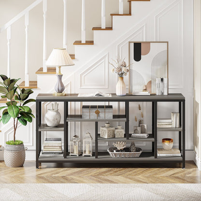 Tavolo da divano consolle da 70,9 pollici con contenitore, tavolo da ingresso a 3 livelli per corridoio