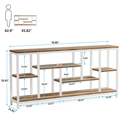 Tavolo da divano consolle da 70,9 pollici con contenitore, tavolo da ingresso a 3 livelli per corridoio