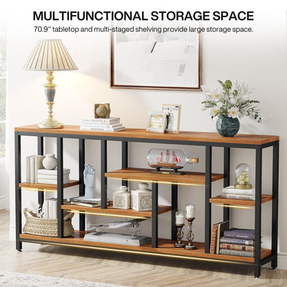 Tavolo da divano consolle da 70,9 pollici con contenitore, tavolo da ingresso a 3 livelli per corridoio