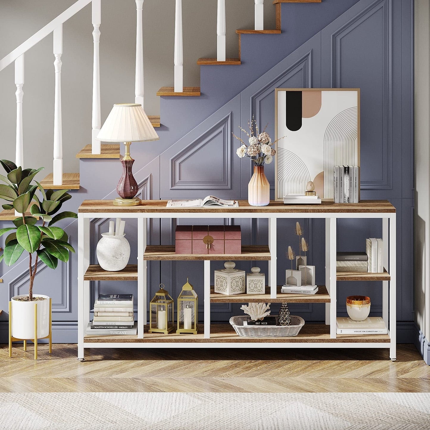 Tavolo da divano consolle da 70,9 pollici con contenitore, tavolo da ingresso a 3 livelli per corridoio