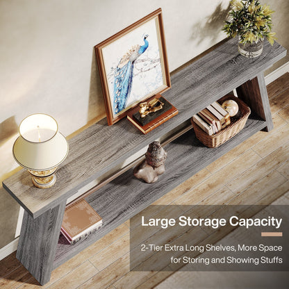 Tavolo da divano in legno rustico lungo 70,9 pollici con ripiano portaoggetti