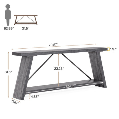 Tavolo da divano in legno rustico lungo 70,9 pollici con ripiano portaoggetti