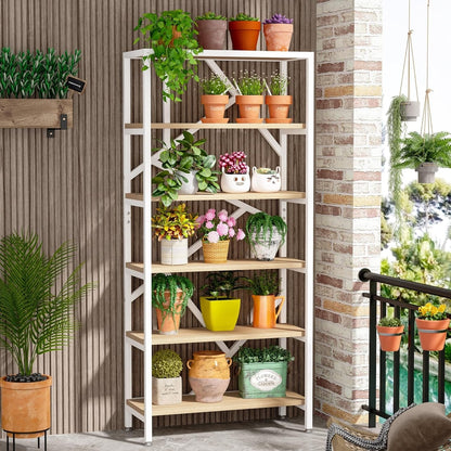 Libreria industriale 71, libreria Etagere in legno marrone rustico a 6 ripiani, ripiani aperti