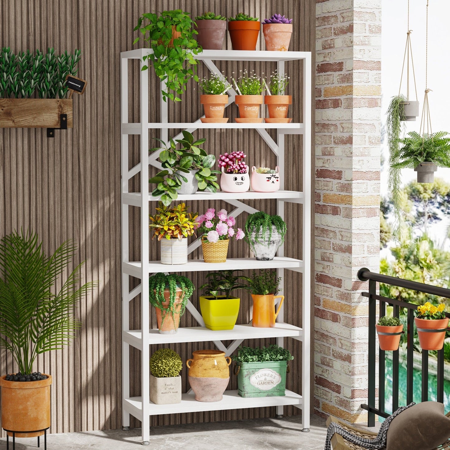 Libreria industriale 71, libreria Etagere in legno marrone rustico a 6 ripiani, ripiani aperti