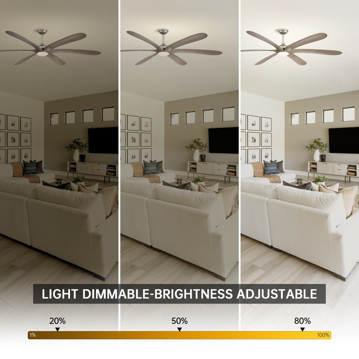 Ventilatore da soffitto DC grande a 6 pale in legno galleggiante da 72 pollici con luce e telecomando