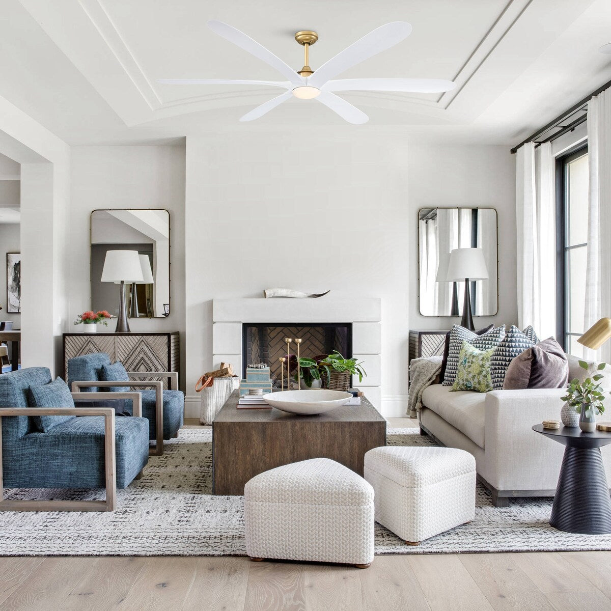 Ventilatore da soffitto DC grande a 6 pale in legno galleggiante da 72 pollici con luce e telecomando