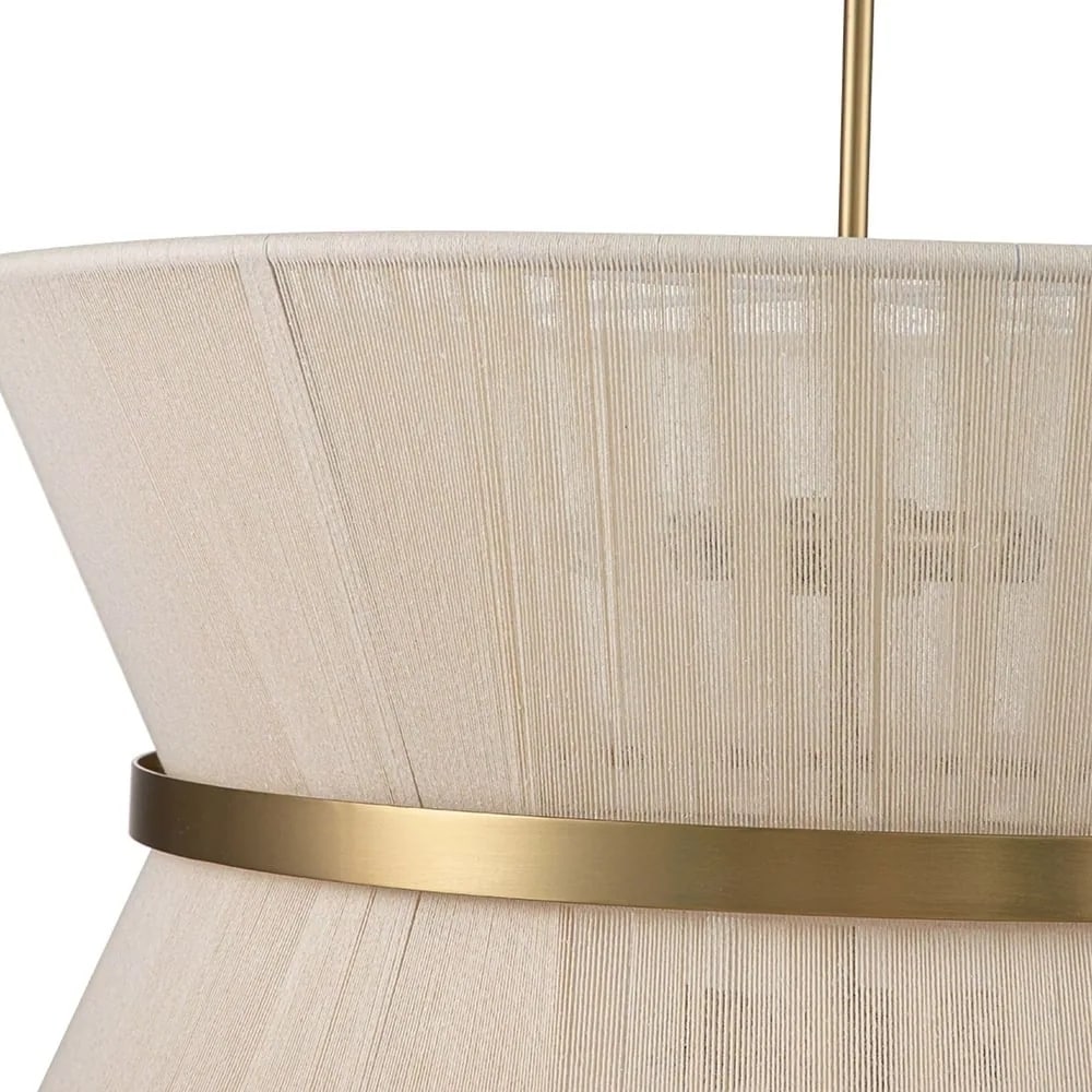Lampadario a tamburo grande in stile boho moderno a 8 luci, lampadario a clessidra in tessuto intrecciato a mano da 24 pollici in oro/nero per sala da pranzo/soggiorno