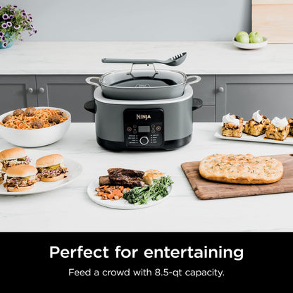 Multicooker da 8,5 litri, con pentola a cottura lenta 8 in 1, forno olandese, vaporiera, coperchio in vetro, cucchiaio integrato, pentola adatta al forno fino a 500 °F