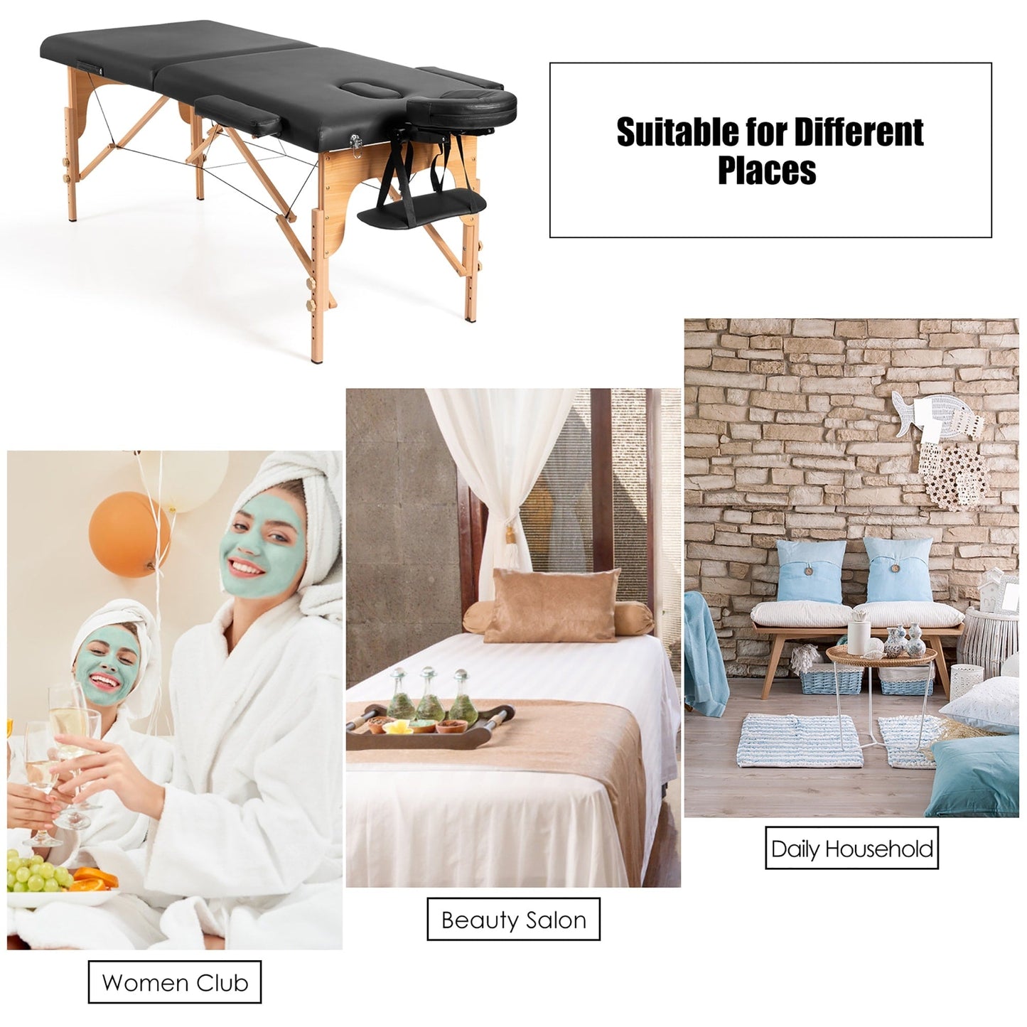 Lettino da massaggio portatile da 84''L, regolabile, per spa viso, tatuaggi, con trasporto