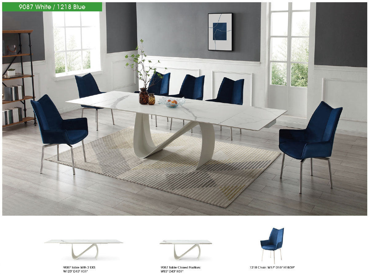 Tavolo Marceline con piano in ceramica bianca da 123 pollici