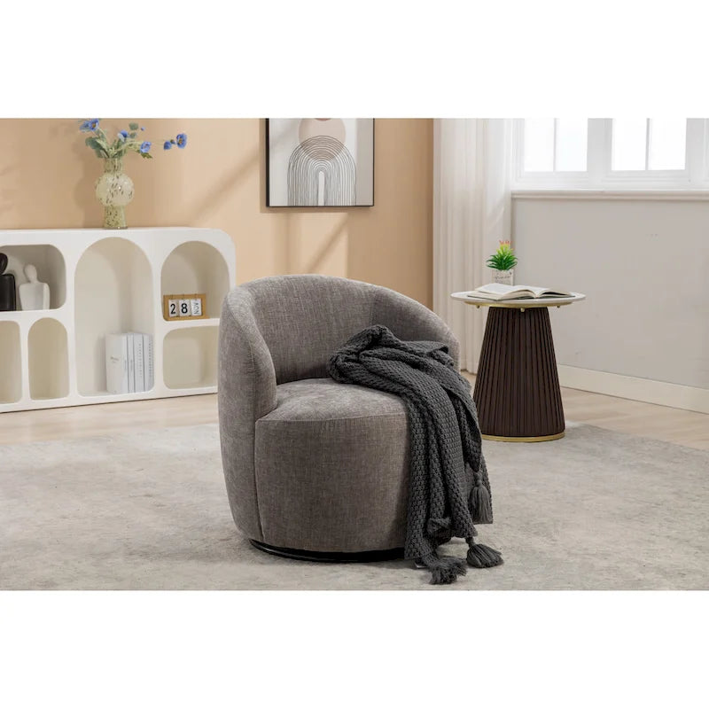 Poltrona girevole a botte in tessuto ciniglia - 25,60 x 25,60 x 27,56