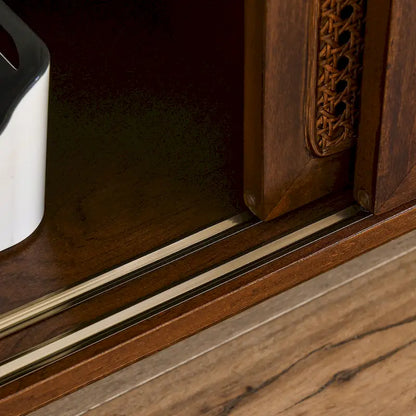 Mobile TV in legno color noce, stile moderno di metà secolo, con ante scorrevoli in rattan - 15,75 x 59,00 x 19,63