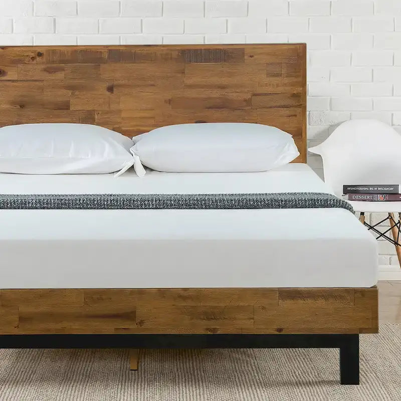 Priage by ZINUS Brown Wood Platform Bed Frame with Adjustable Headboard