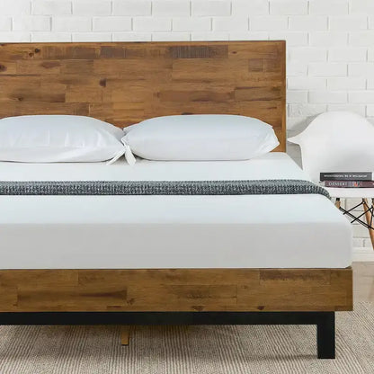 Priage by ZINUS Brown Wood Platform Bed Frame with Adjustable Headboard