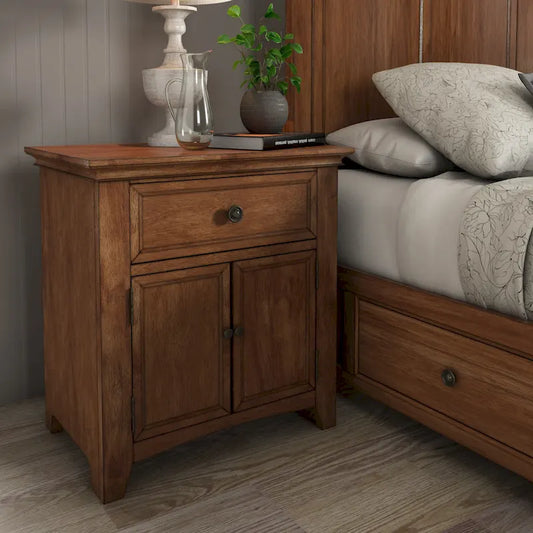 Varenna 1-Drawer Wood Cupboard Nightstand with Charging Station
