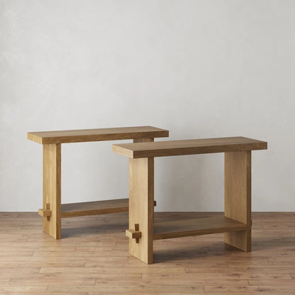 Tavolo consolle Nathan James Virgo Farmhouse a 2 livelli con finitura in legno spazzolato