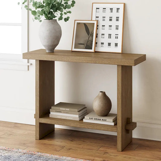 Nathan James Virgo Farmhouse 2-Tier Console Table in Wire-Brushed Wood Finish