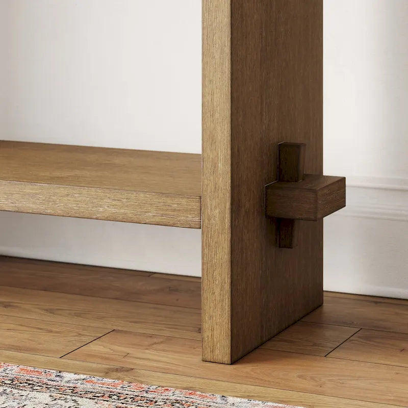 Tavolo consolle Nathan James Virgo Farmhouse a 2 livelli con finitura in legno spazzolato