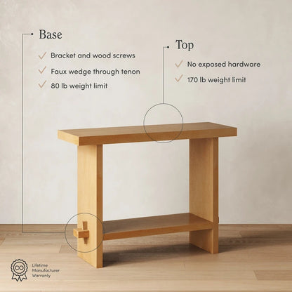 Tavolo consolle Nathan James Virgo Farmhouse a 2 livelli con finitura in legno spazzolato