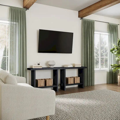 Tavolo consolle Nathan James Virgo Farmhouse a 2 livelli con finitura in legno spazzolato