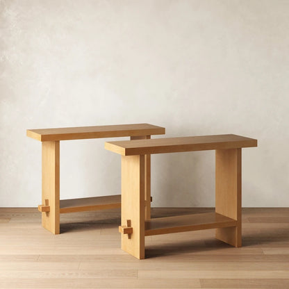 Tavolo consolle Nathan James Virgo Farmhouse a 2 livelli con finitura in legno spazzolato