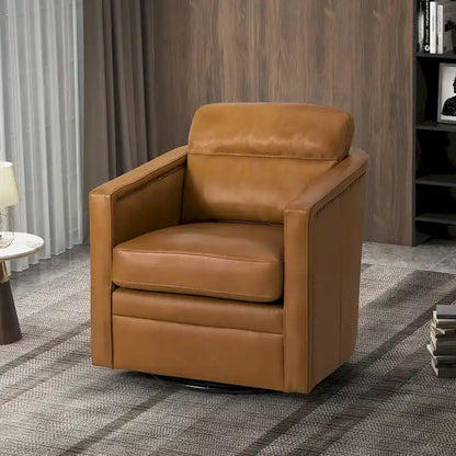 Jorge 28.74 Sedia girevole larga in vera pelle con braccioli