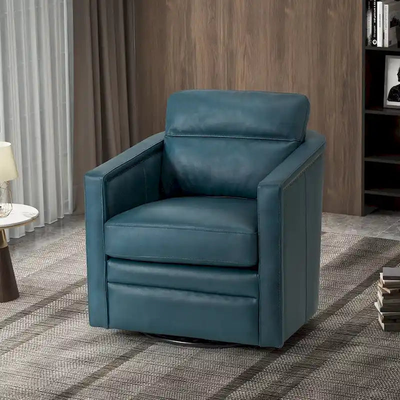 Jorge 28.74 Sedia girevole larga in vera pelle con braccioli