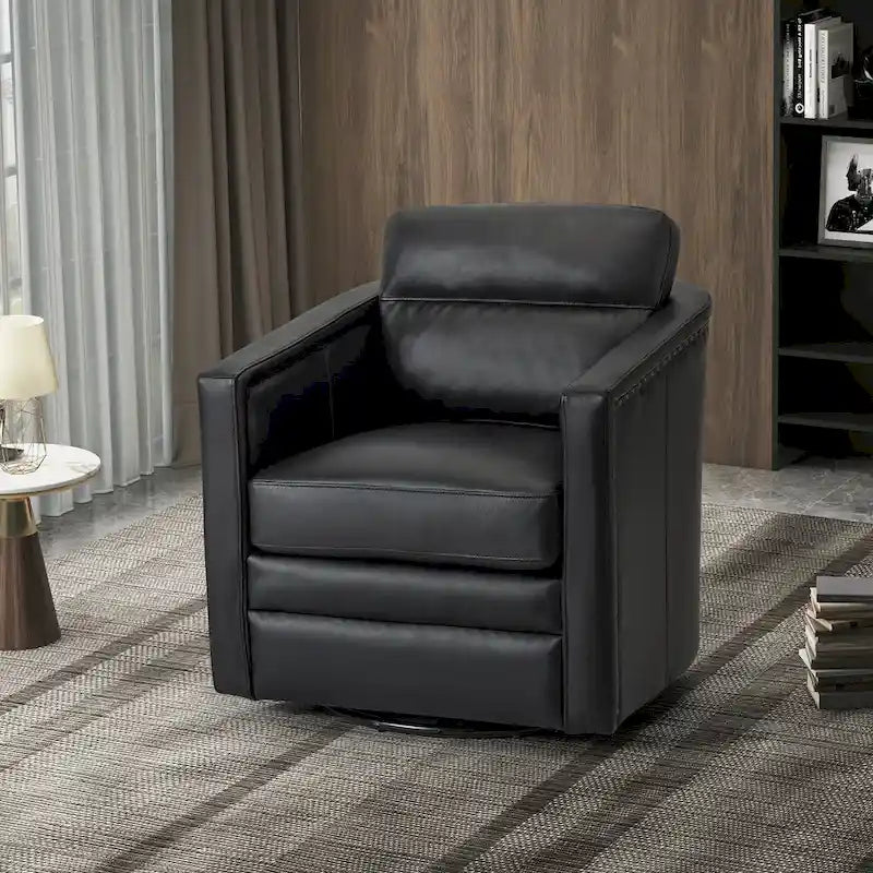 Jorge 28.74   Wide Genuine Leather Swivel Chair with Arms