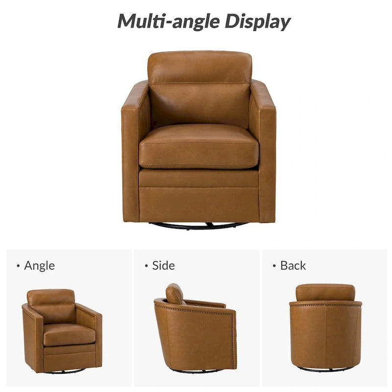 Jorge 28.74 Sedia girevole larga in vera pelle con braccioli