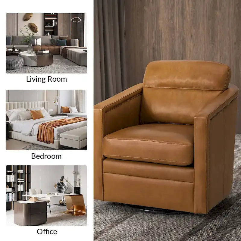 Jorge 28.74 Sedia girevole larga in vera pelle con braccioli