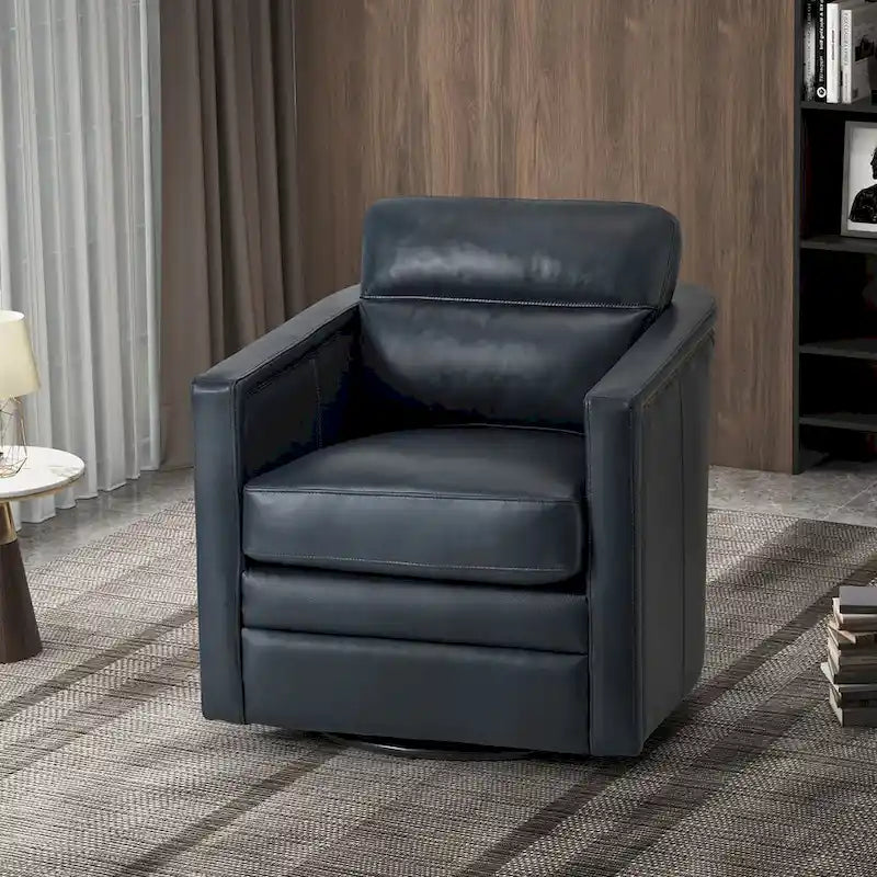 Jorge 28.74 Sedia girevole larga in vera pelle con braccioli