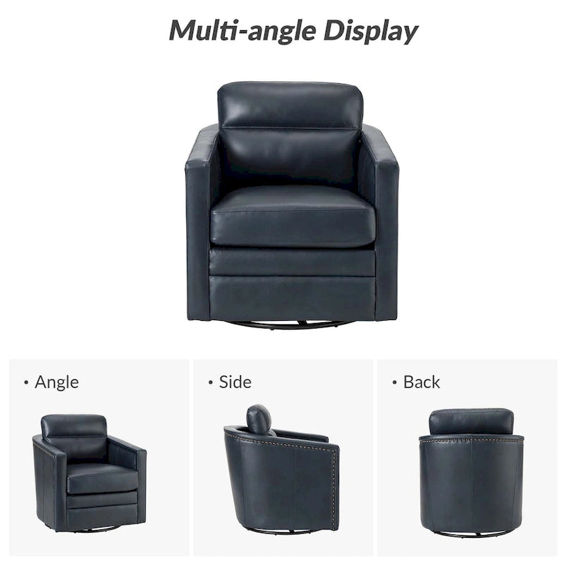 Jorge 28.74 Sedia girevole larga in vera pelle con braccioli