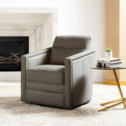 Jorge 28.74 Sedia girevole larga in vera pelle con braccioli