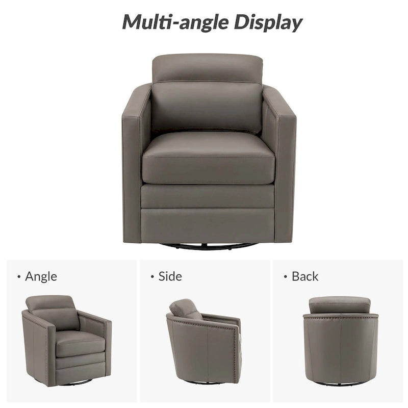 Jorge 28.74 Sedia girevole larga in vera pelle con braccioli