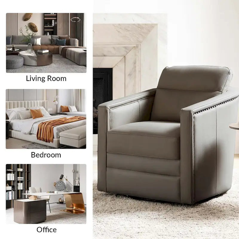 Jorge 28.74 Sedia girevole larga in vera pelle con braccioli