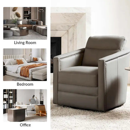 Jorge 28.74 Sedia girevole larga in vera pelle con braccioli