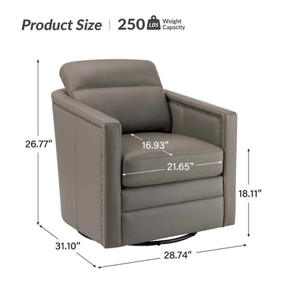 Jorge 28.74 Sedia girevole larga in vera pelle con braccioli