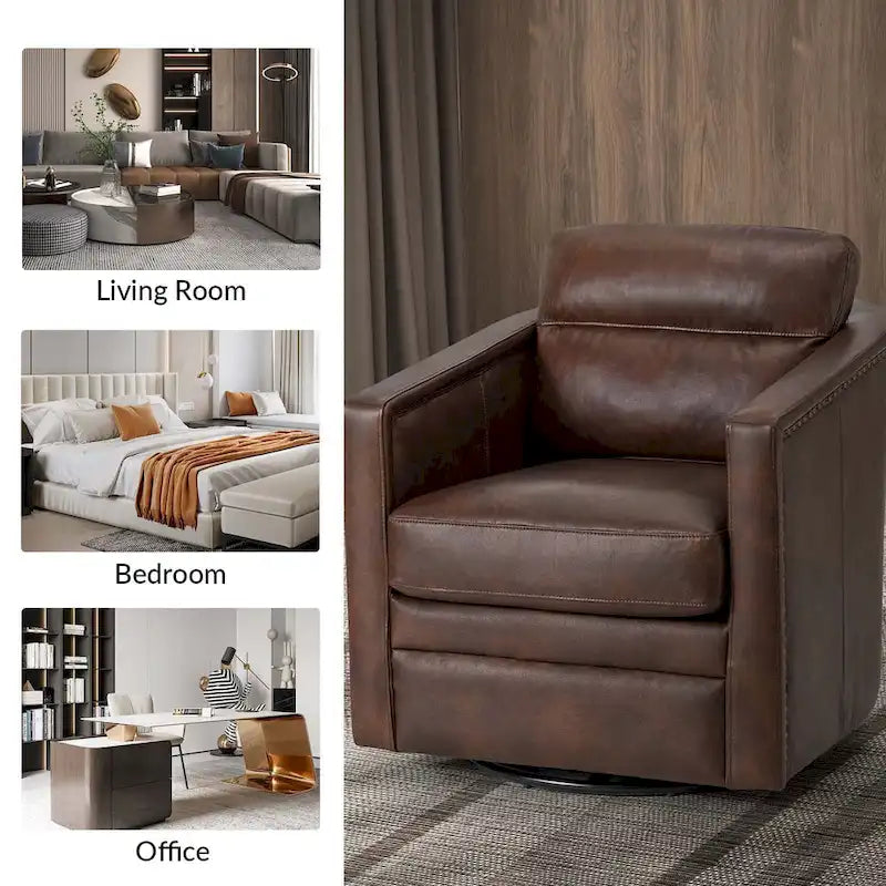 Jorge 28.74 Sedia girevole larga in vera pelle con braccioli