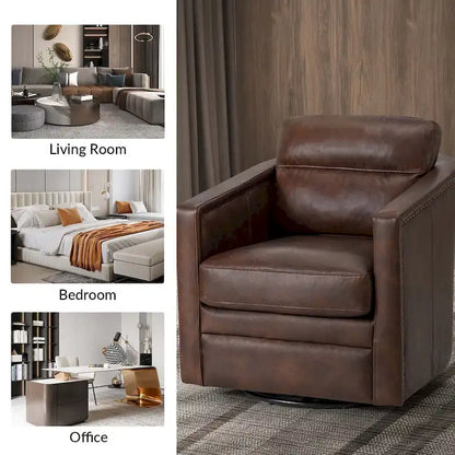 Jorge 28.74 Sedia girevole larga in vera pelle con braccioli