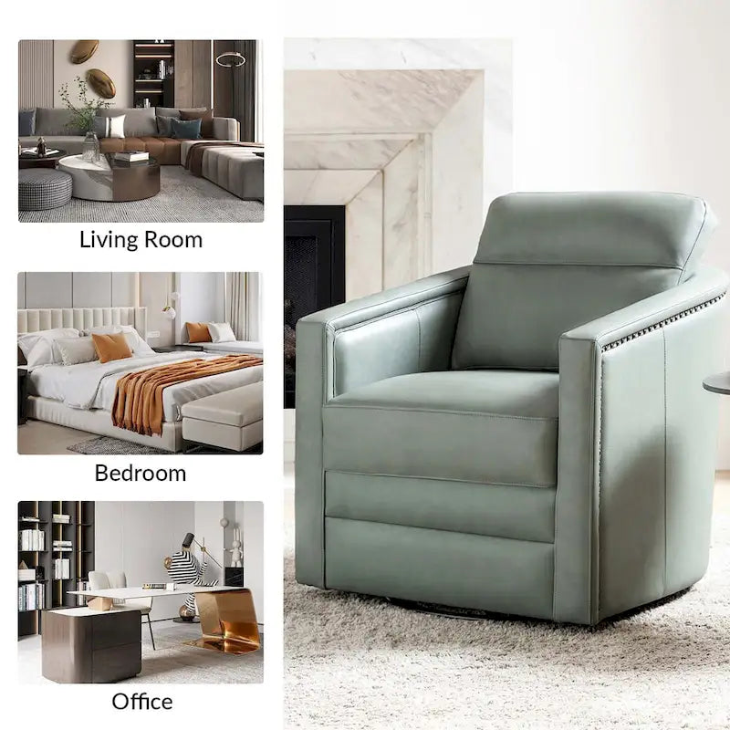 Jorge 28.74 Sedia girevole larga in vera pelle con braccioli